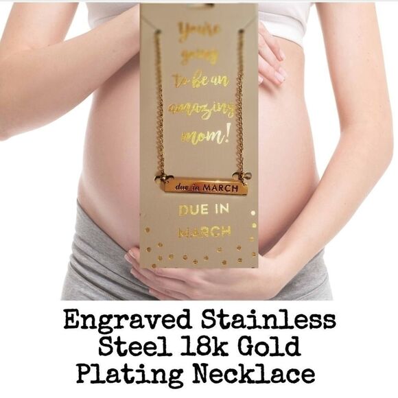 Due in March Engraved Stainless Steel Necklace - Picture 1 of 6